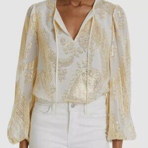 Kobi Halperin Women's Ivory Silk Nicky Floral Brocade Blouse Top Size S